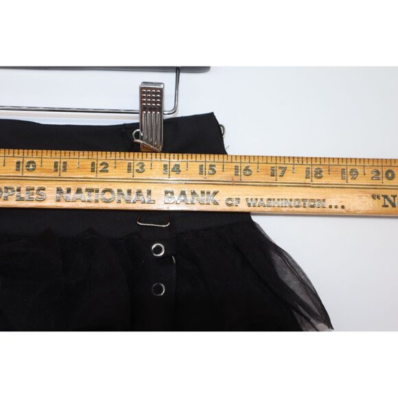 Black Gothic Punk Ruffled Mini Skirt With Straps & Buckle Accents Dark Academia - Picture 3 of 10